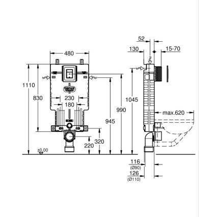 GROHE 38825000 - Module d'installation pour cloison UNISET 830 × 480 × 130 mm PSE blanc