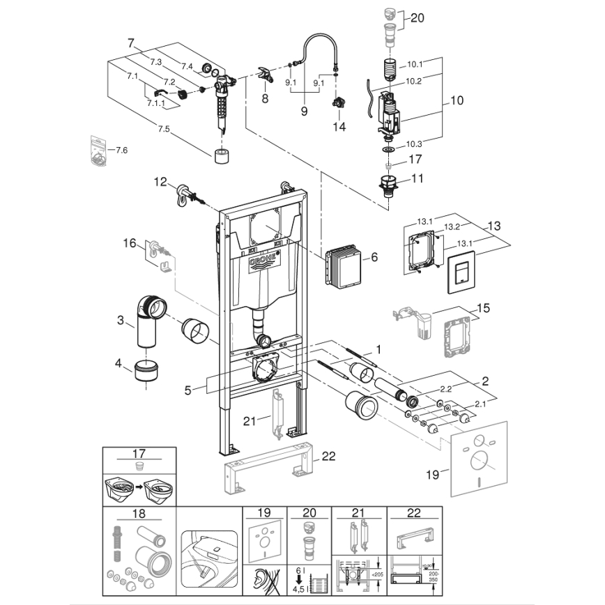 GROHE 39186000 - Ensemble d'installation pré-murale SOLIDO 1,13 m blanc