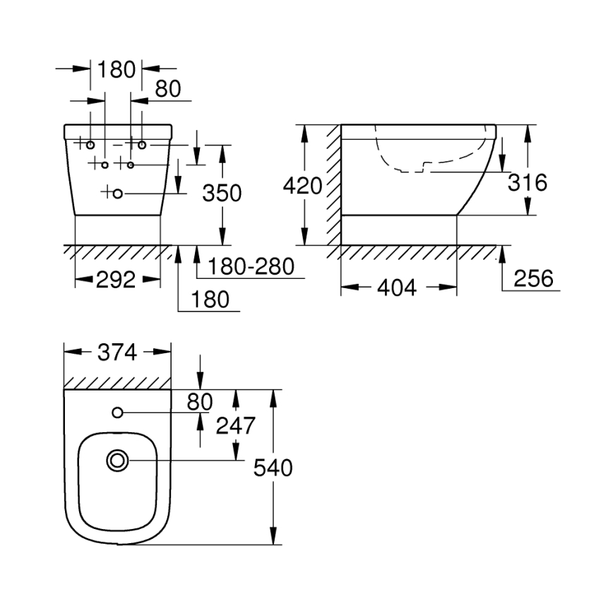 GROHE 39208000 - Wandbidet EURO CERAMIC 540 × 375 mm keramiek/wit