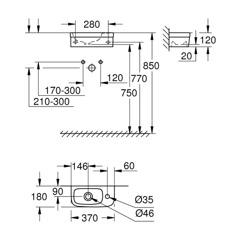 GROHE 39327000 - Wastafel BAU CERAMIC 370 × 180 mm keramiek/wit