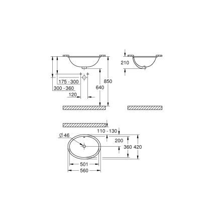 GROHE 39423000 - BAU CERAMIC inbouwwastafel 560 × 420 mm keramiek/wit