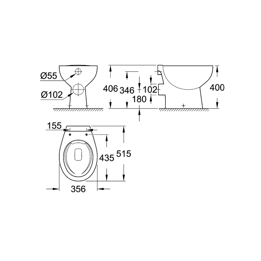 GROHE 39430000 - Staand toilet BAU CERAMIC 515 x 356 x 406 mm keramiek/wit