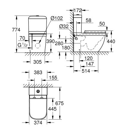 GROHE 39462000 - WC-compleet EURO CERAMIC 67,5 x 37,4 x 77,4 cm keramiek/wit