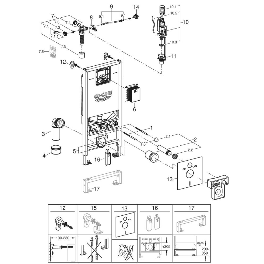 GROHE 39598000 - Inbouwmodule voor wandtoilet RAPID SLX 1,13 m wit
