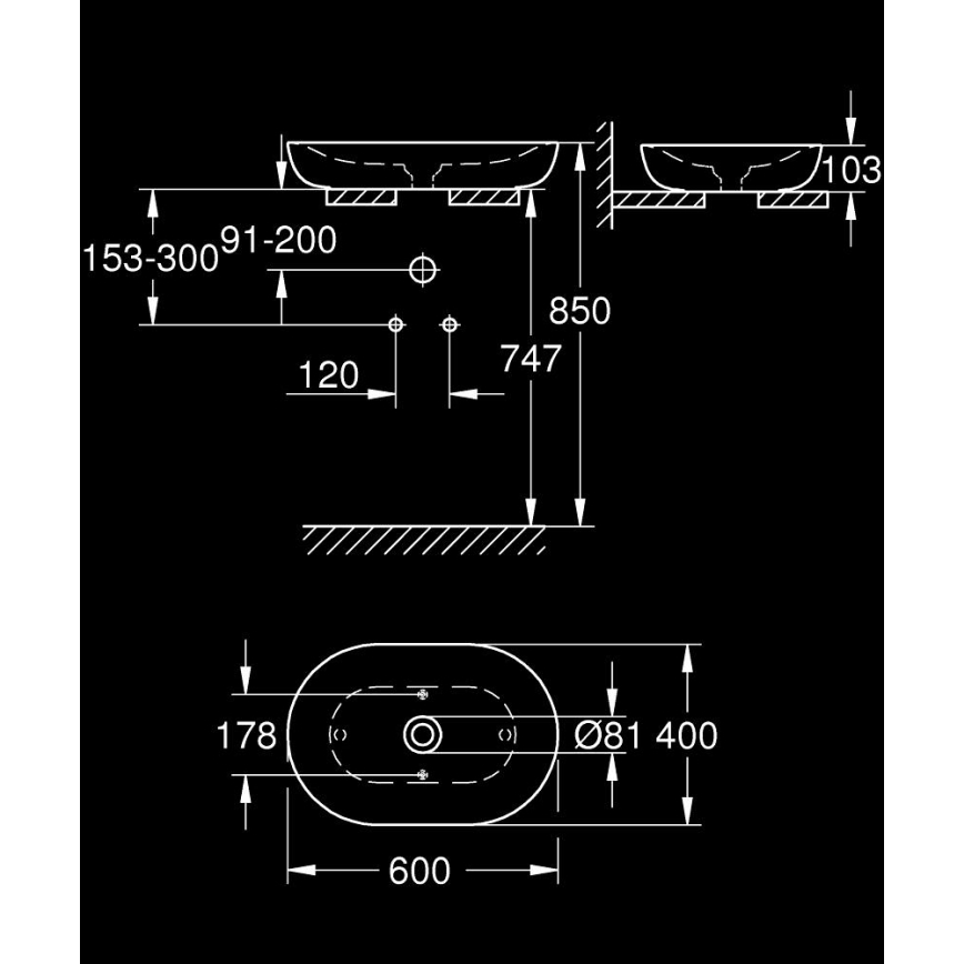 GROHE 3960800H - Opzetwastafel ESSENCE 600 × 400 mm keramiek/wit