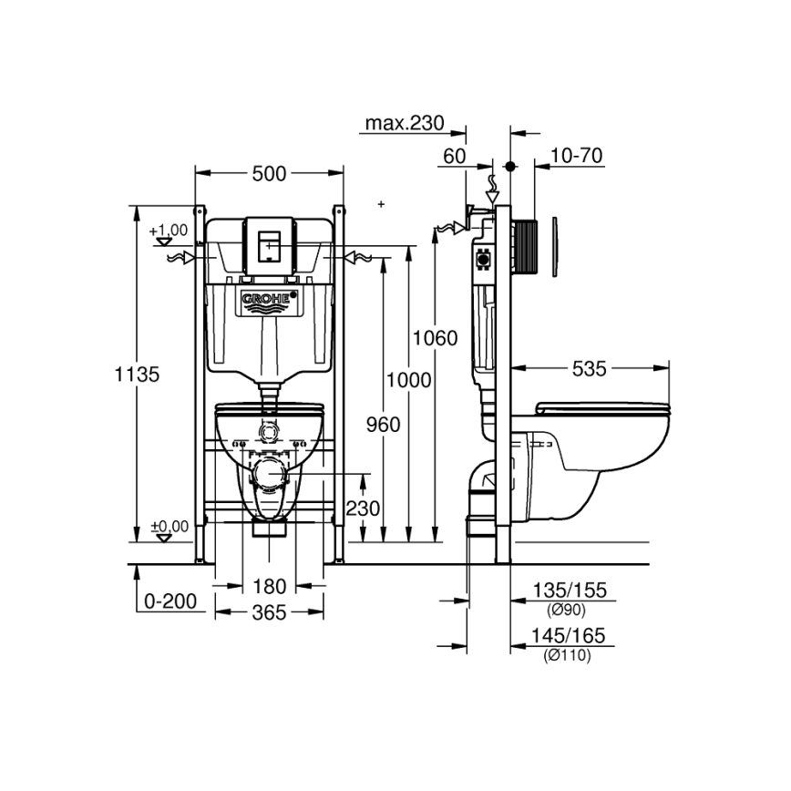GROHE 39816000 - Ensemble pour WC SOLIDO COMPACT 1,13 m céramique/blanc