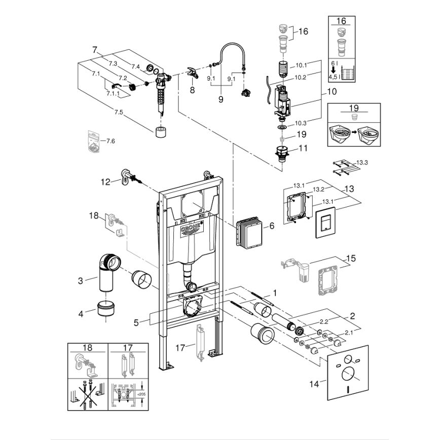 GROHE 39930000 - 4-in-1-set voor SOLIDO WC, 1,13 m, glanzend chroom