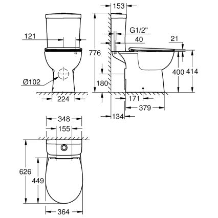 GROHE 39942000 - Ensemble WC combiné BAU CERAMIC, céramique/blanc