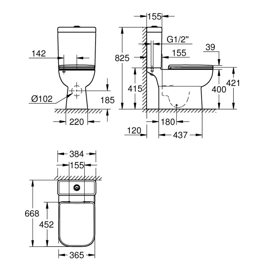GROHE 39951000 - WC-combinatie START EDGE 384 × 668 mm keramiek/wit
