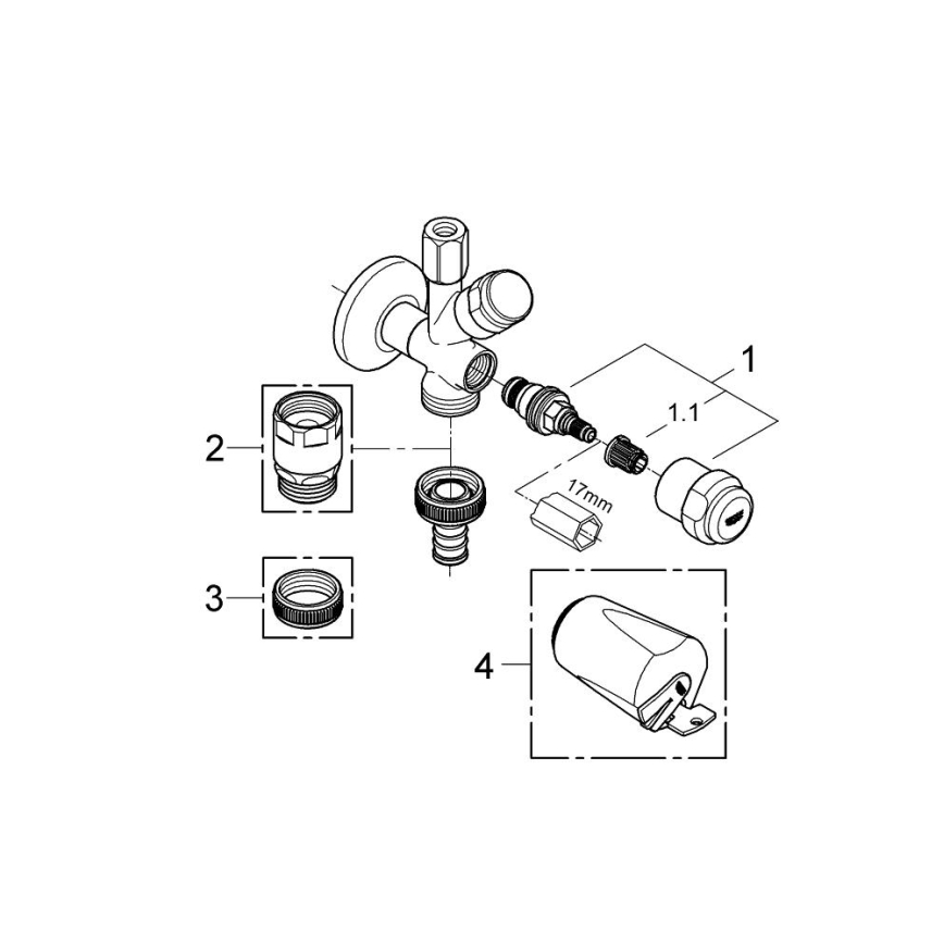 GROHE 41073000 - Kombi-hoekafsluiter WAS 12” × 38” glanzend chroom