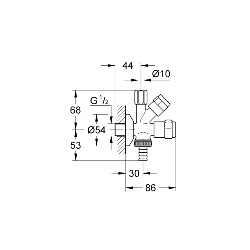 GROHE 41073000 - Vanne d'angle combinée WAS 12” × 38” chromé brillant