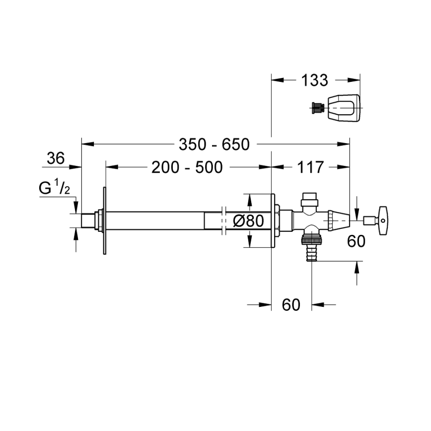 GROHE 41208000 - Buitenwandkraan EUROTEC DN 15, glanzend chroom