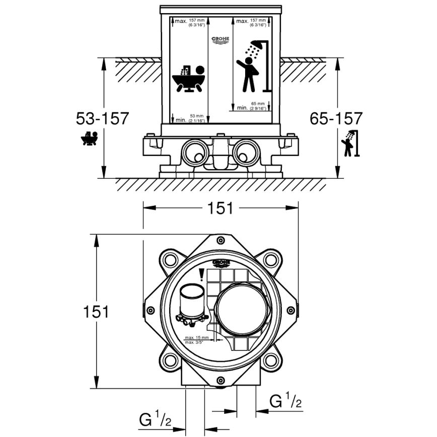 GROHE 45984001 - Ensemble d'encastrement DN 15 en laiton
