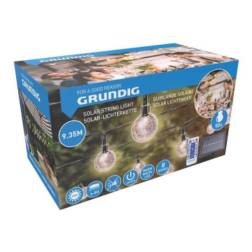 Grundig - Guirlande solaire LED dimmable 50 LED / 8 fonctions 9,35 m blanc chaud 1200 mAh IP44 + télécommande