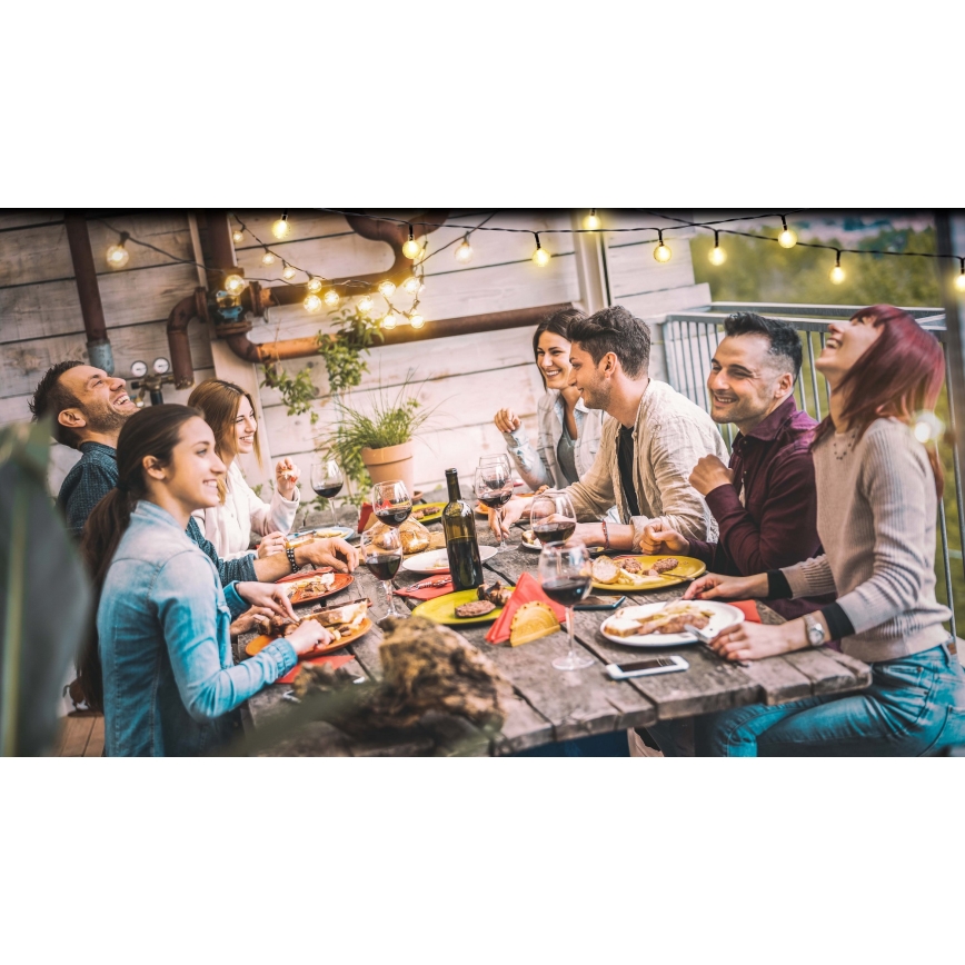 Grundig - Guirlande solaire LED dimmable 50 LED / 8 fonctions 9,35 m blanc chaud 1200 mAh IP44 + télécommande