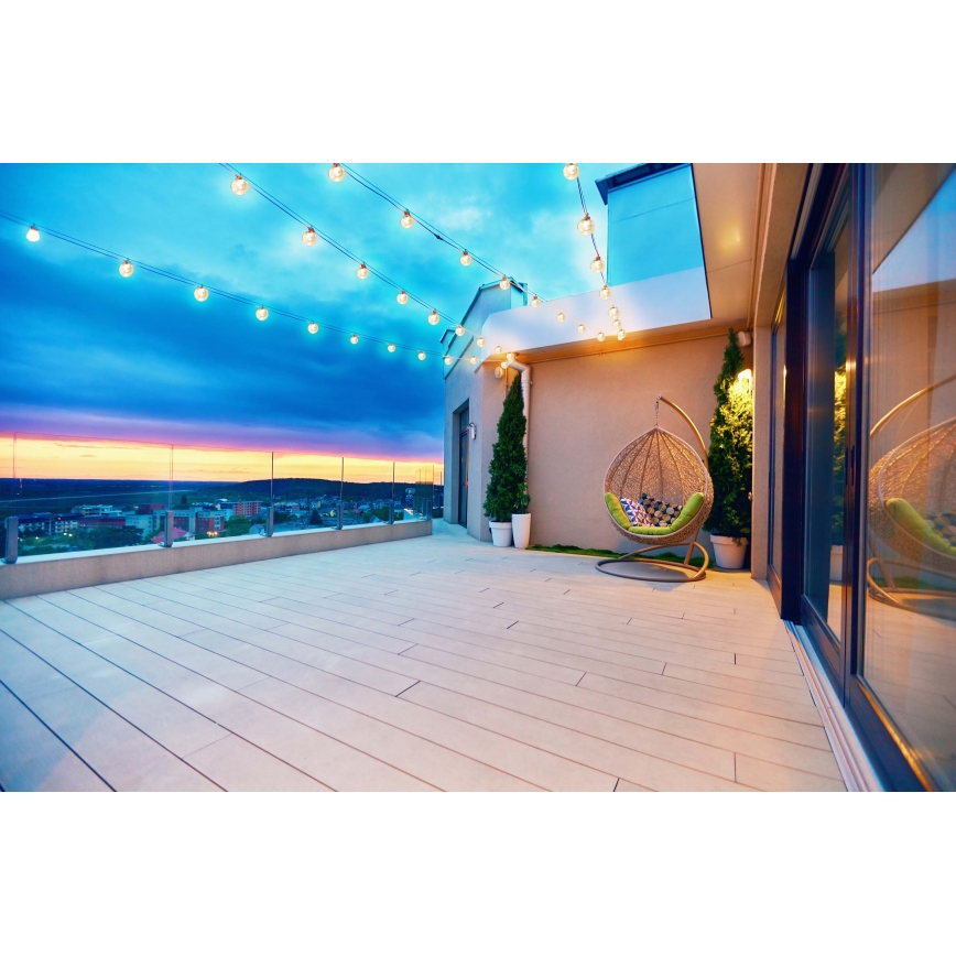 Grundig - Guirlande solaire LED dimmable 50 LED / 8 fonctions 9,35 m blanc chaud 1200 mAh IP44 + télécommande