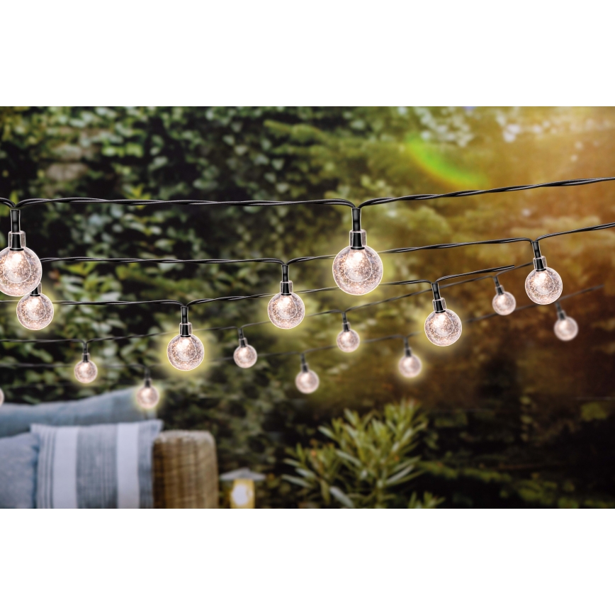 Grundig - Guirlande solaire LED dimmable 50 LED / 8 fonctions 9,35 m blanc chaud 1200 mAh IP44 + télécommande