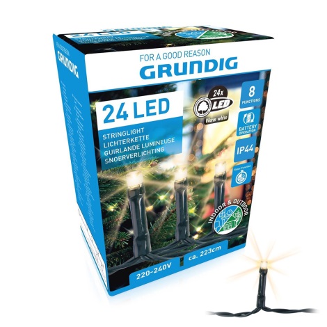 Grundig - Kerst lichtketting outdoor 2,5m 24xLED/4xAA IP44