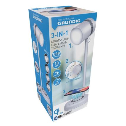 Grundig - LED tafellamp met draadloos opladen en luidspreker 3-in-1 LED/15W/5V