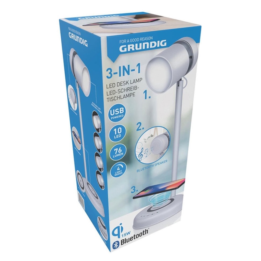 Grundig - LED tafellamp met draadloos opladen en luidspreker 3-in-1 LED/15W/5V