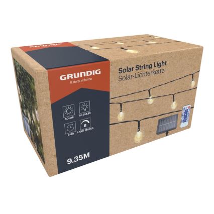 Grundig - LED dimbare solarverlichting 50xLED/8 functies 9,35m IP44 warm wit 600 mAh + afstandsbediening