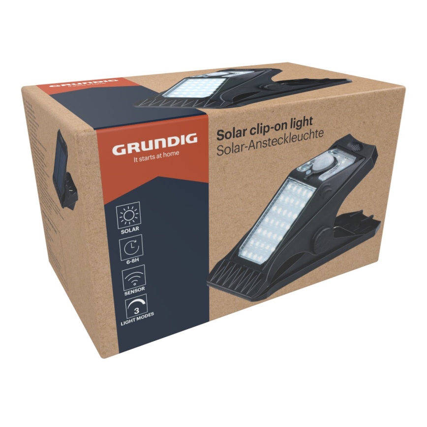 Grundig - LED-lamp op zonne-energie met een sensor CLIP-ON LED/9W/3,7V IP44