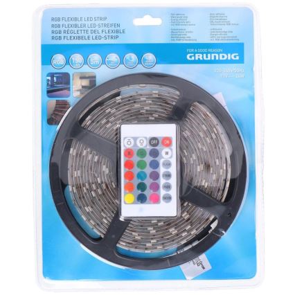 Grundig - LED RGB dimbare strip 5m LED/24W/230V + afstandsbediening IP44