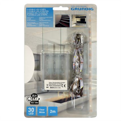 Grundig - LED Strip 2m LED/3xAA daglicht wit