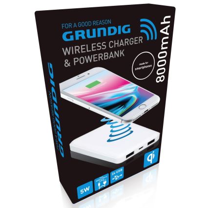 Grundig - Power Bank 8000 mAh/5V met draadloos opladen