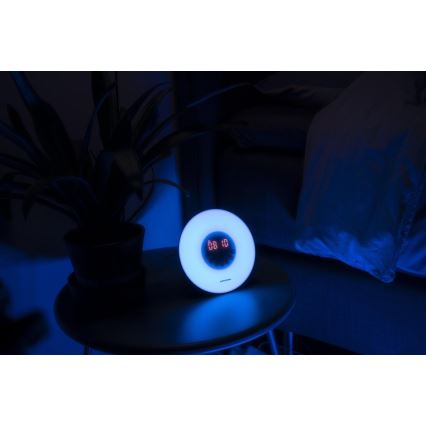 Grundig - Veilleuse LED RVB à intensité variable avec réveil et radio FM LED/5V