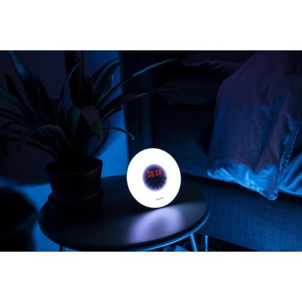 Grundig - Veilleuse LED RVB à intensité variable avec réveil et radio FM LED/5V