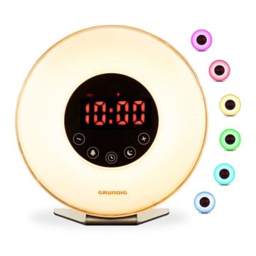 Grundig - Veilleuse RVB à intensité variable avec alarme et radio FM LED/5W/5V
