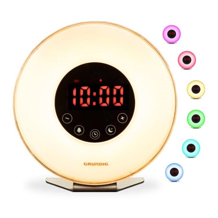 Grundig - Veilleuse RVB à intensité variable avec alarme et radio FM LED/5W/5V
