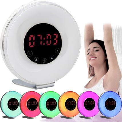 Grundig - Veilleuse RVB à intensité variable avec alarme et radio FM LED/5W/5V
