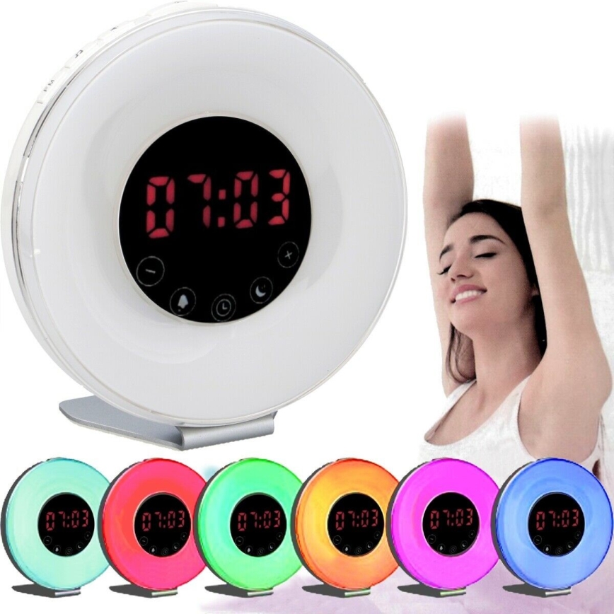 Grundig - Veilleuse RVB à intensité variable avec alarme et radio FM LED/5W/5V