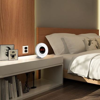 Grundig - Veilleuse RVB à intensité variable avec alarme et radio FM LED/5W/5V
