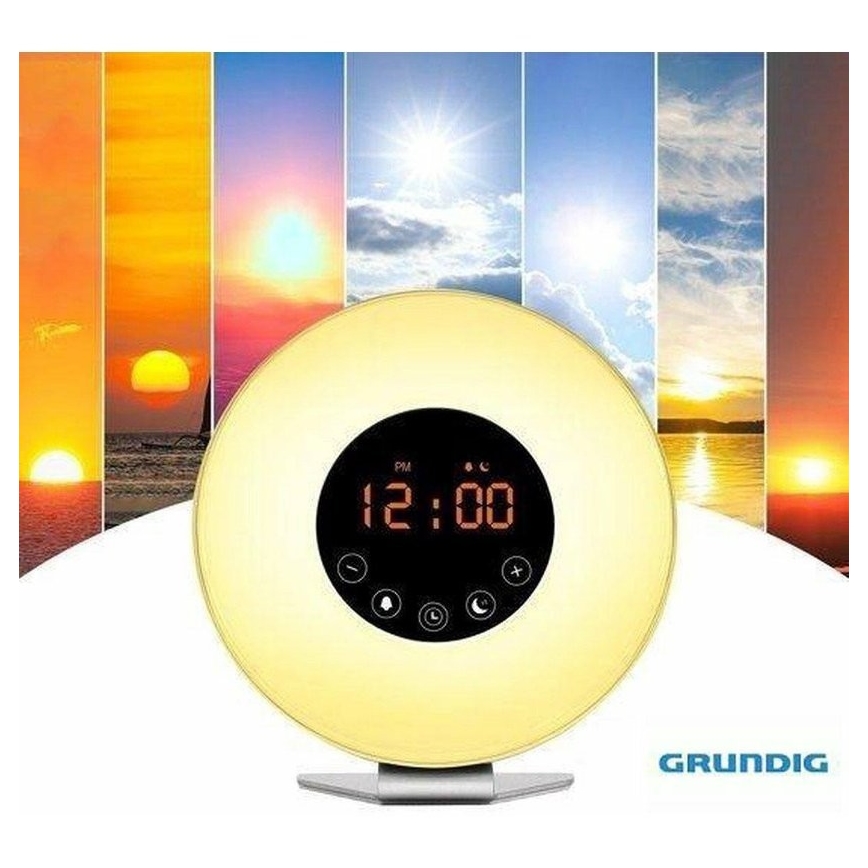 Grundig - Veilleuse RVB à intensité variable avec alarme et radio FM LED/5W/5V