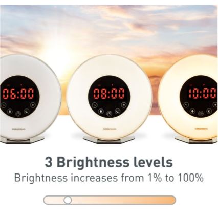 Grundig - Veilleuse RVB à intensité variable avec alarme et radio FM LED/5W/5V