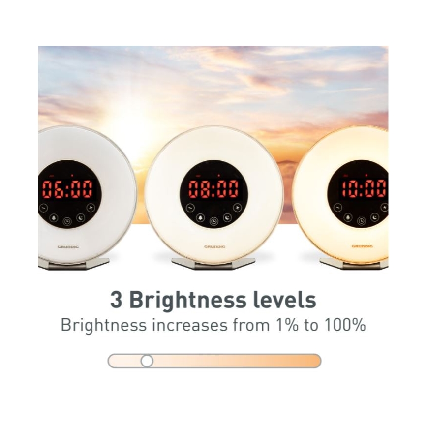 Grundig - Veilleuse RVB à intensité variable avec alarme et radio FM LED/5W/5V