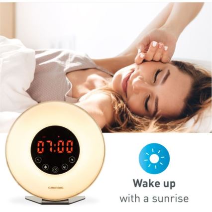 Grundig - Veilleuse RVB à intensité variable avec alarme et radio FM LED/5W/5V