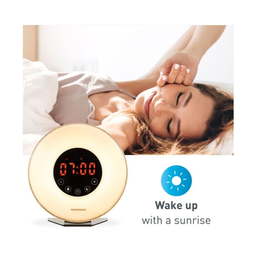Grundig - Veilleuse RVB à intensité variable avec alarme et radio FM LED/5W/5V