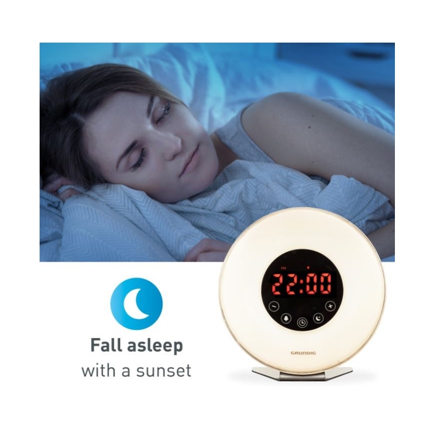 Grundig - Veilleuse RVB à intensité variable avec alarme et radio FM LED/5W/5V