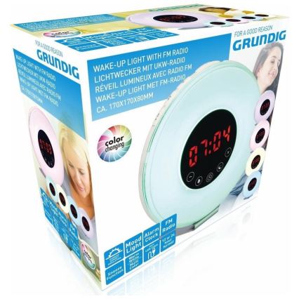 Grundig - Veilleuse RVB à intensité variable avec alarme et radio FM LED/5W/5V