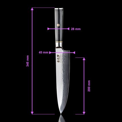 Gudaro - Couteau de chef professionnel AKIRO 8, en acier damassé à 67 couches, longueur 20 cm, noir