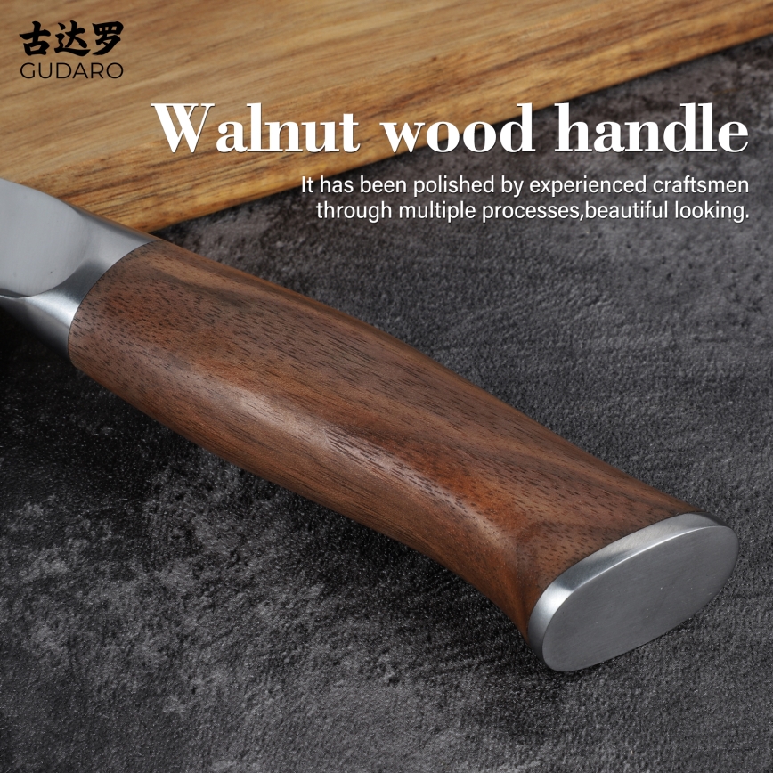 Gudaro - Couteau de chef en acier damassé TAKUMI 8, 67 couches d'acier, longueur 20 cm, noyer