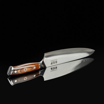 Gudaro - Couteau de chef en acier damassé FENG 8, 67 couches d'acier, longueur 20 cm