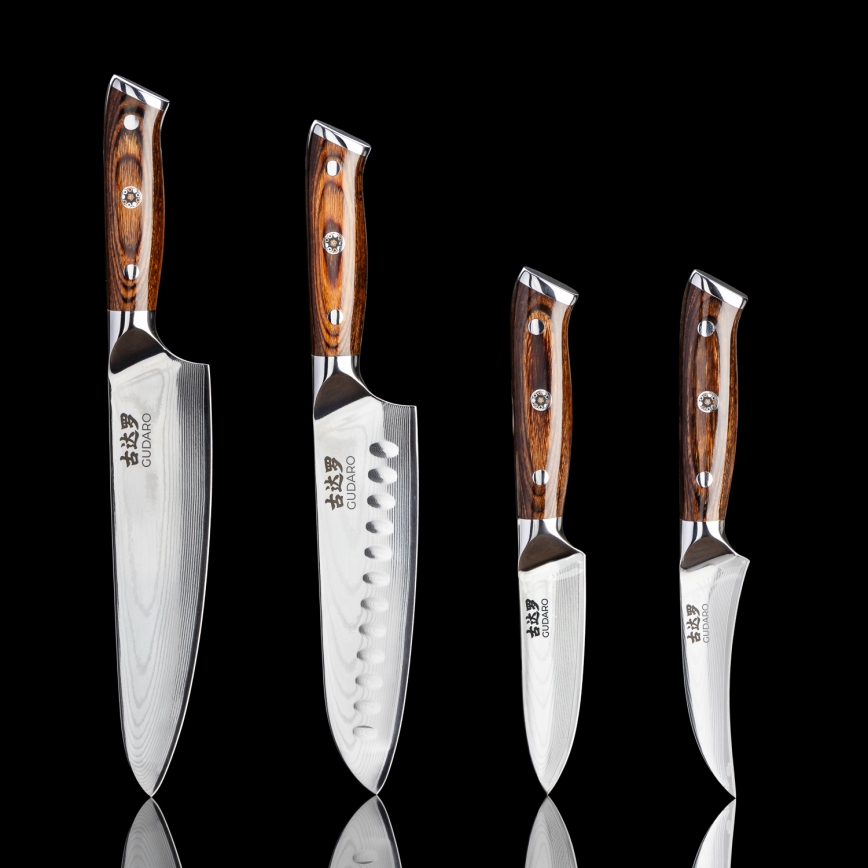 Gudaro - Couteau de chef en acier damassé FENG 8, 67 couches d'acier, longueur 20 cm