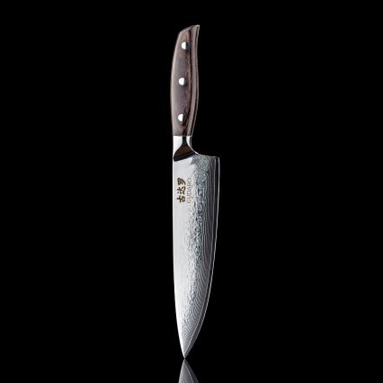 Gudaro - Couteau de chef en acier damassé SHIRO 8, 67 couches d'acier, longueur 20 cm