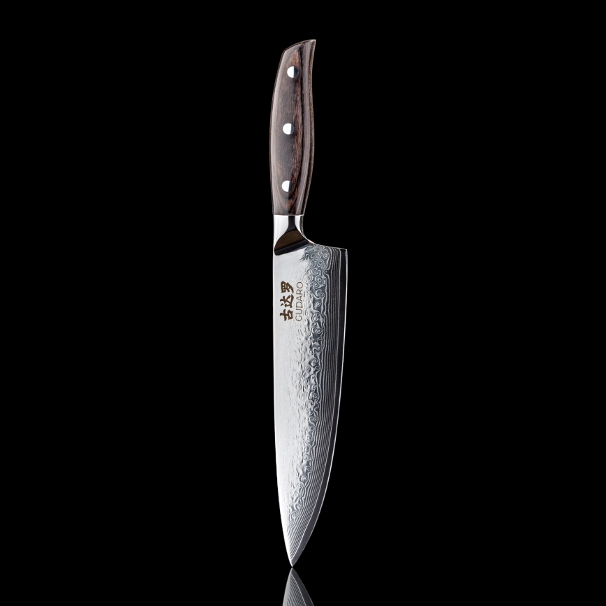 Gudaro - Couteau de chef en acier damassé SHIRO 8, 67 couches d'acier, longueur 20 cm