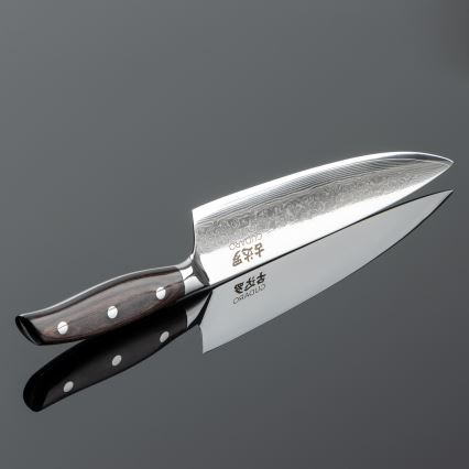 Gudaro - Couteau de chef en acier damassé SHIRO 8, 67 couches d'acier, longueur 20 cm